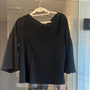 Boxy Black Blouse with 3/4 Sleeves